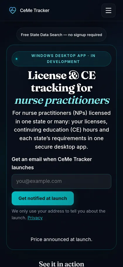 CeMe Tracker on a phone